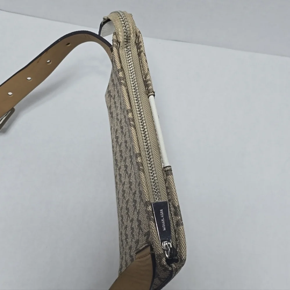 MICHAEL KORS White/Tan MK Monogram Adjustable Waist Belt w/Small Fanny Pack, NWT